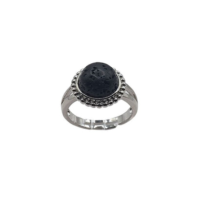 Bague Ronde Ajustable - Lave Noire