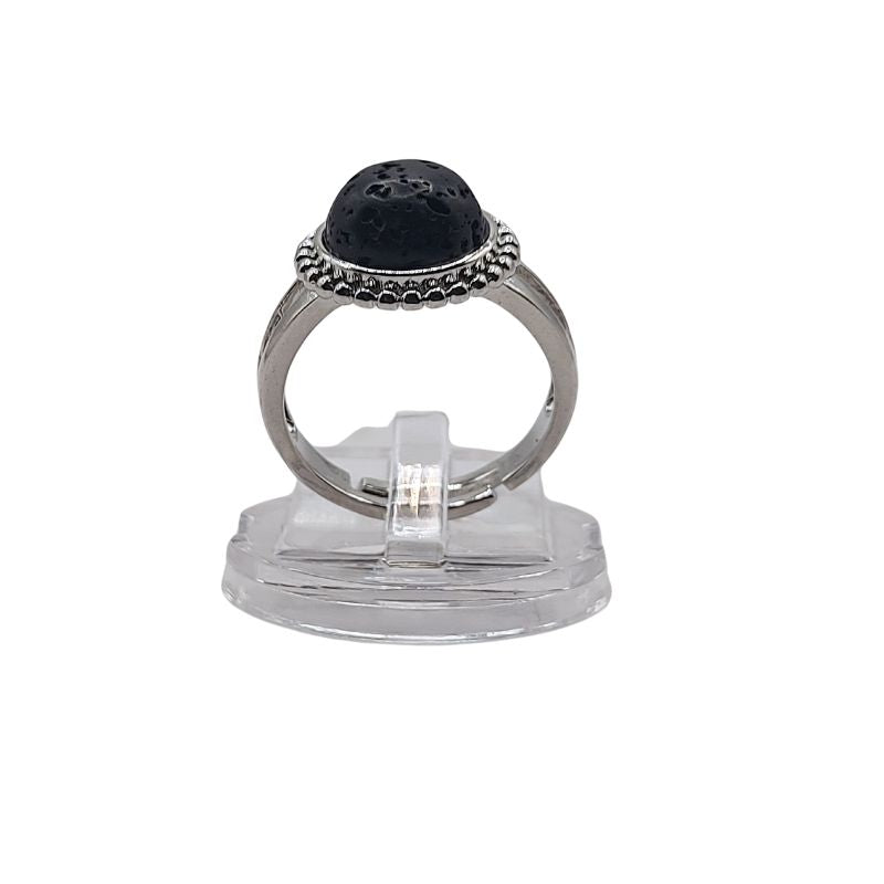 Bague Ronde Ajustable - Lave Noire