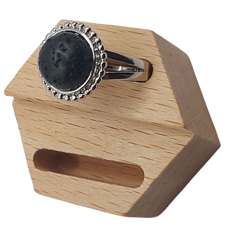 Bague Ronde Ajustable - Lave Noire
