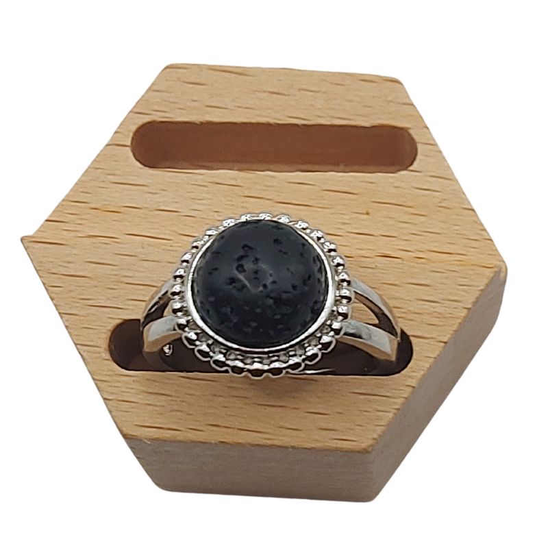 Bague Ronde Ajustable - Lave Noire