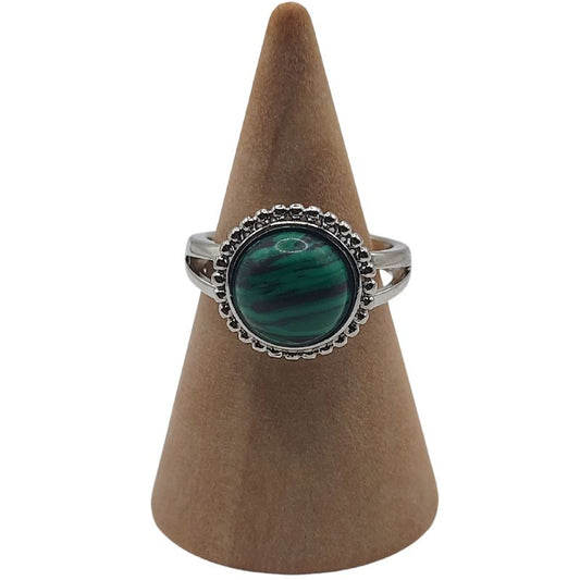 Bague Ronde Ajustable - Malachite