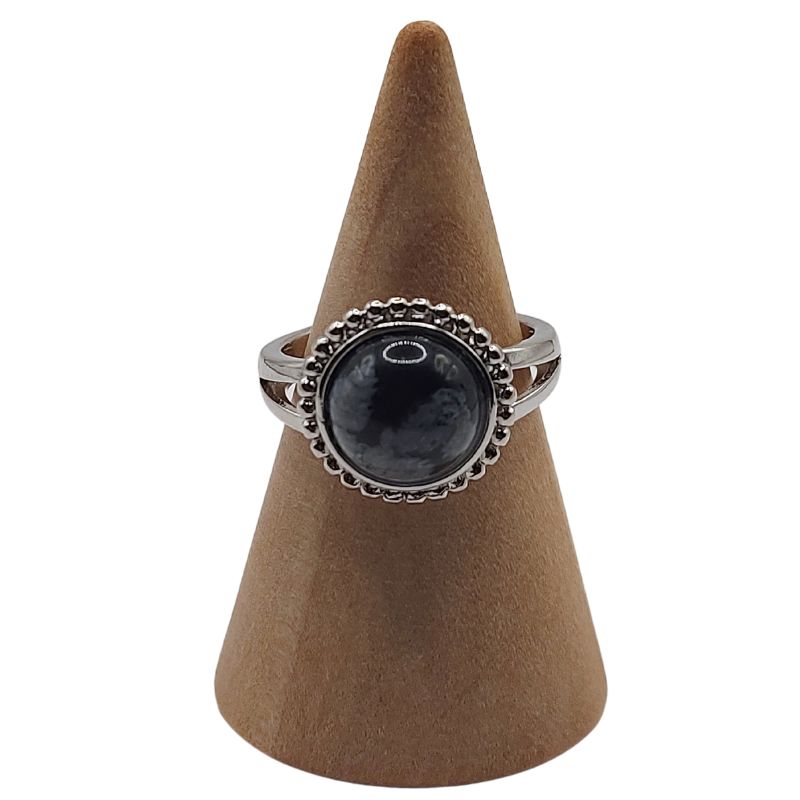 Bague Ronde Ajustable - Obsidienne Flocon de Neige