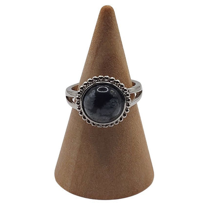 Bague Ronde Ajustable - Obsidienne Flocon de Neige