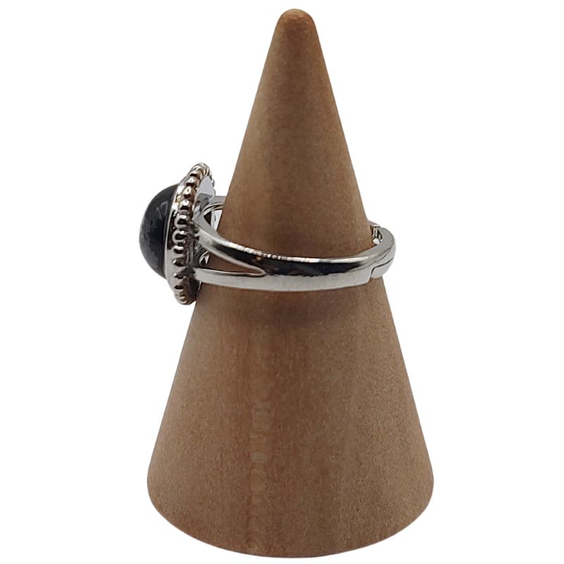 Bague Ronde Ajustable - Obsidienne Flocon de Neige