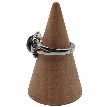 Bague Ronde Ajustable - Obsidienne Flocon de Neige