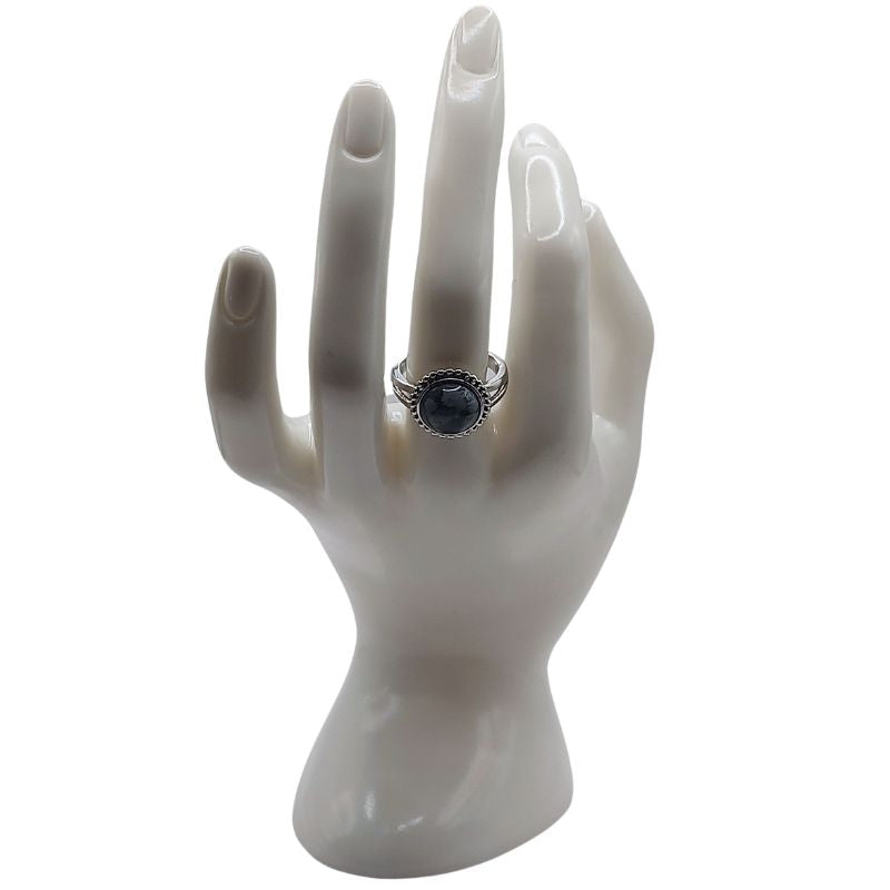 Bague Ronde Ajustable - Obsidienne Flocon de Neige