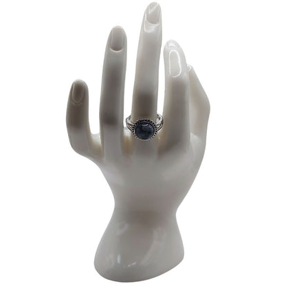 Bague Ronde Ajustable - Obsidienne Flocon de Neige