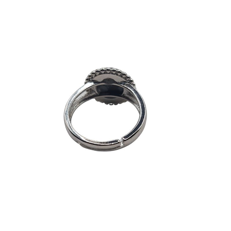 Bague Ronde Ajustable - Obsidienne Flocon de Neige