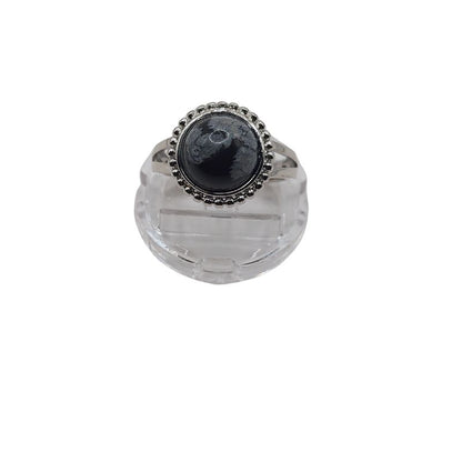 Bague Ronde Ajustable - Obsidienne Flocon de Neige