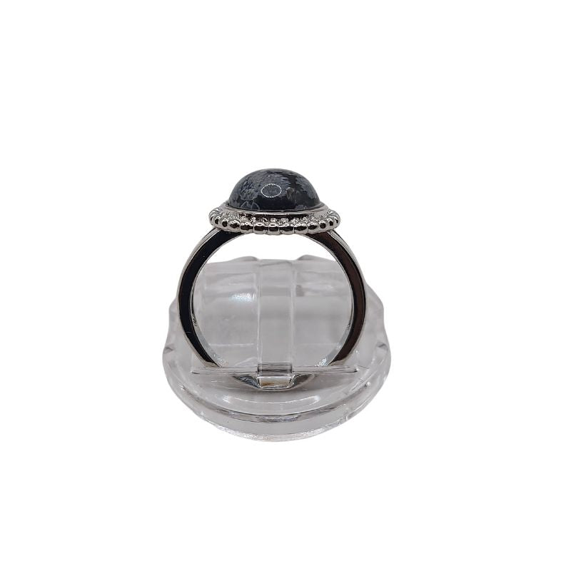Bague Ronde Ajustable - Obsidienne Flocon de Neige