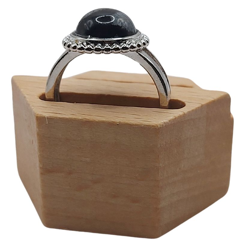 Bague Ronde Ajustable - Obsidienne Flocon de Neige