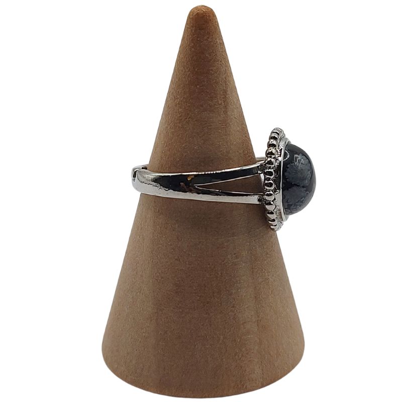 Bague Ronde Ajustable - Obsidienne Flocon de Neige