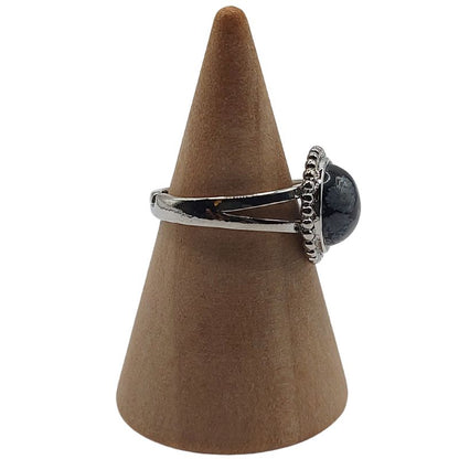 Bague Ronde Ajustable - Obsidienne Flocon de Neige