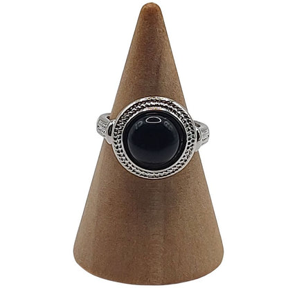 Bague Ronde Ajustable Mixte - Onyx Noire