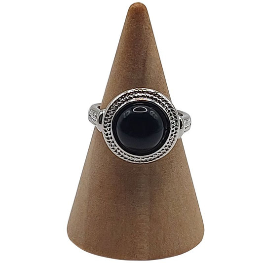 Bague Ronde Ajustable Mixte - Onyx Noire