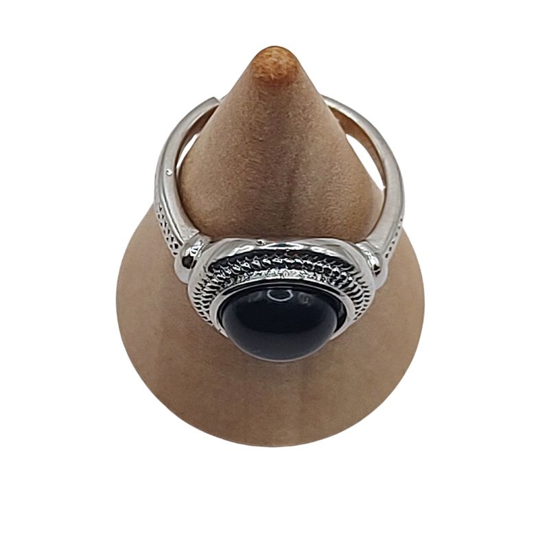 Bague Ronde Ajustable Mixte - Onyx Noire
