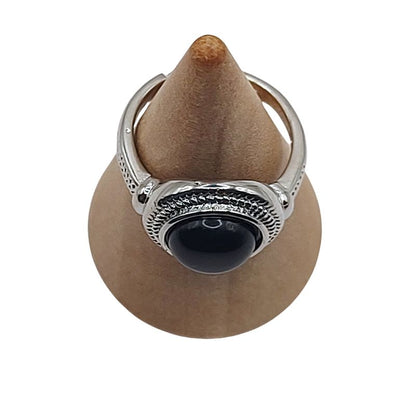 Bague Ronde Ajustable Mixte - Onyx Noire