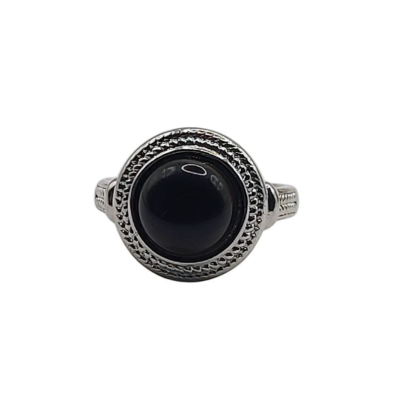Bague Ronde Ajustable Mixte - Onyx Noire