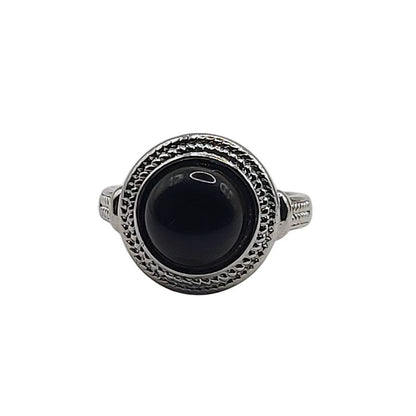 Bague Ronde Ajustable Mixte - Onyx Noire
