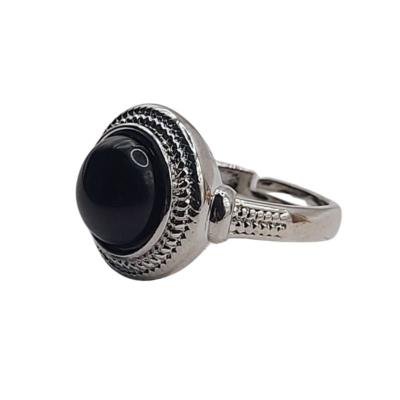 Bague Ronde Ajustable Mixte - Onyx Noire