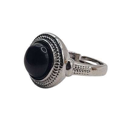 Bague Ronde Ajustable Mixte - Onyx Noire