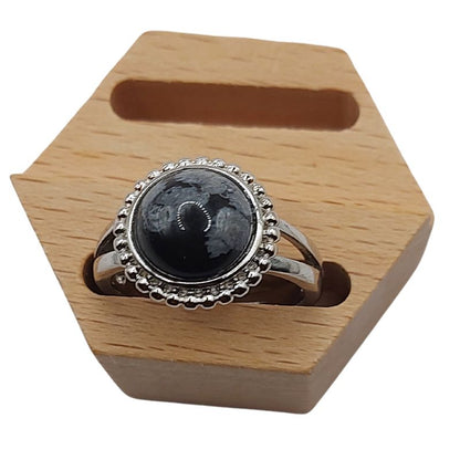Bague Ronde Ajustable - Obsidienne Flocon de Neige