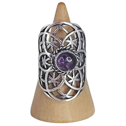 Bague graine de vie couleur argent améthyste