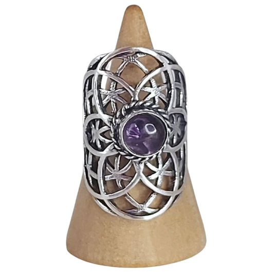 Bague graine de vie couleur argent améthyste