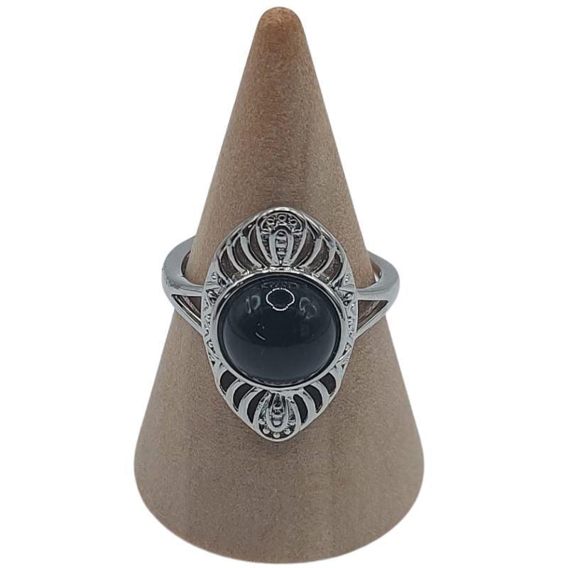 Bague Ovale Pierre Obsidienne - Litho Natura