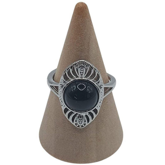 Bague Ovale Pierre Obsidienne - Litho Natura