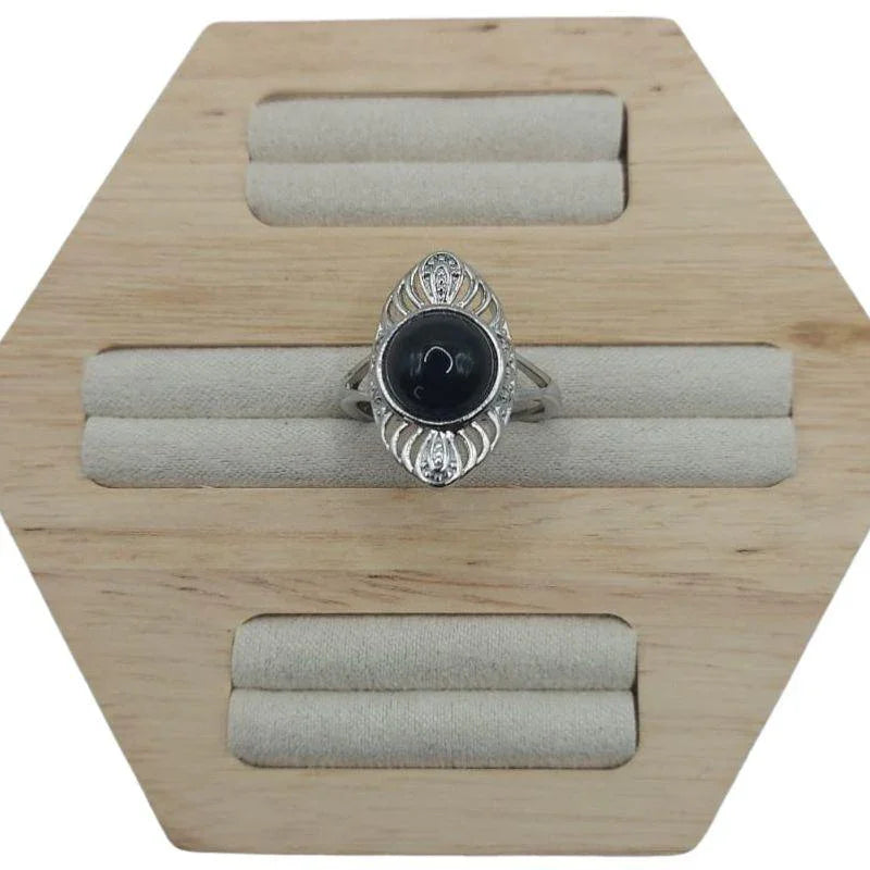 Bague Ovale Pierre Obsidienne - Litho Natura