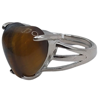 Bague en Cœur Ajustable - Œil de Tigre
