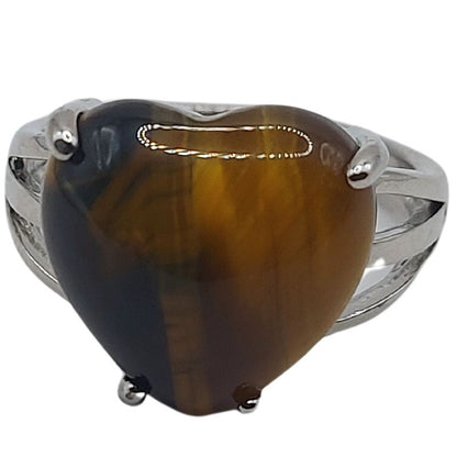 Bague en Cœur Ajustable - Œil de Tigre
