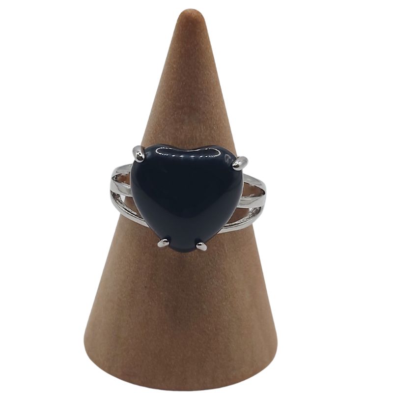 Bague en Cœur Ajustable - Obsidienne