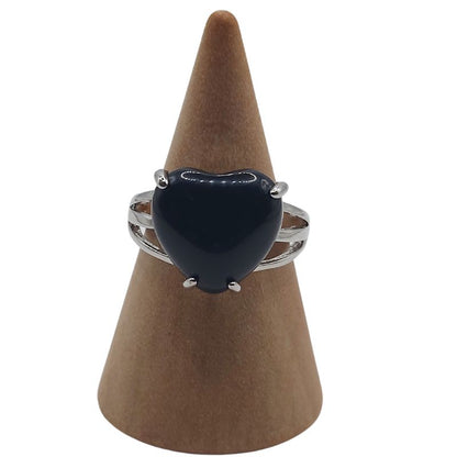 Bague en Cœur Ajustable - Obsidienne
