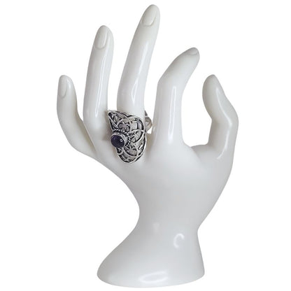 Bague graine de vie couleur argent améthyste