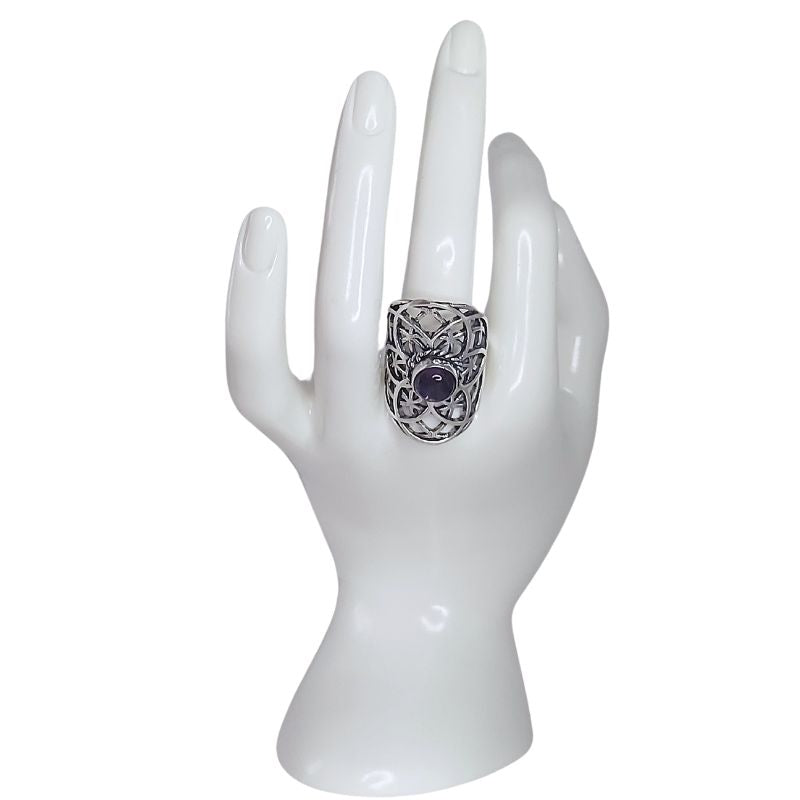 Bague graine de vie couleur argent améthyste