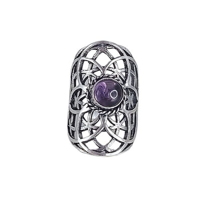 Bague graine de vie couleur argent améthyste
