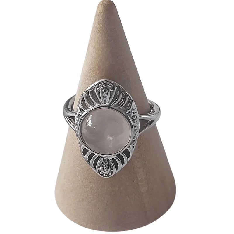 Bague Ovale Quartz Rose - Litho Natura