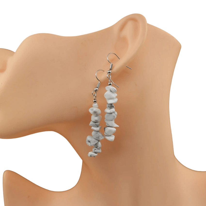 Boucles d'oreilles en pierre naturelle - Howlite - Litho Natura
