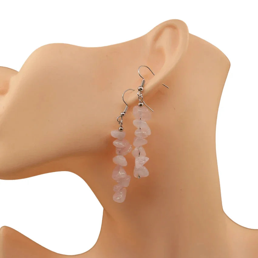 Boucles d'oreilles en pierre naturelle - Quartz Rose - Litho Natura
