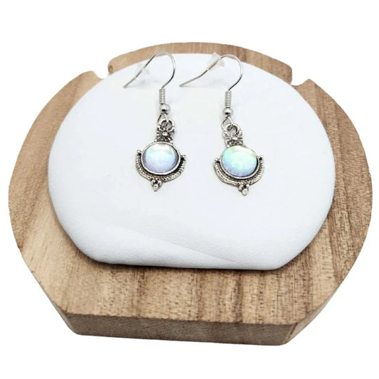 Boucles d'Oreilles Pendantes Longues Vintage en Opale