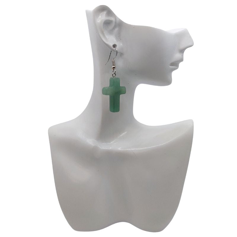 Boucles d'Oreilles en Croix - Aventurine Verte Naturelle