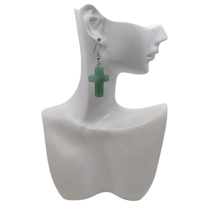 Boucles d'Oreilles en Croix - Aventurine Verte Naturelle