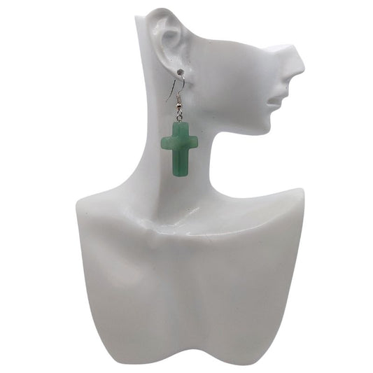 Boucles d'Oreilles en Croix - Aventurine Verte Naturelle