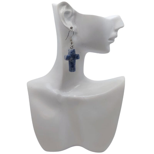Boucles d'Oreilles en Croix - Sodalite Naturelle
