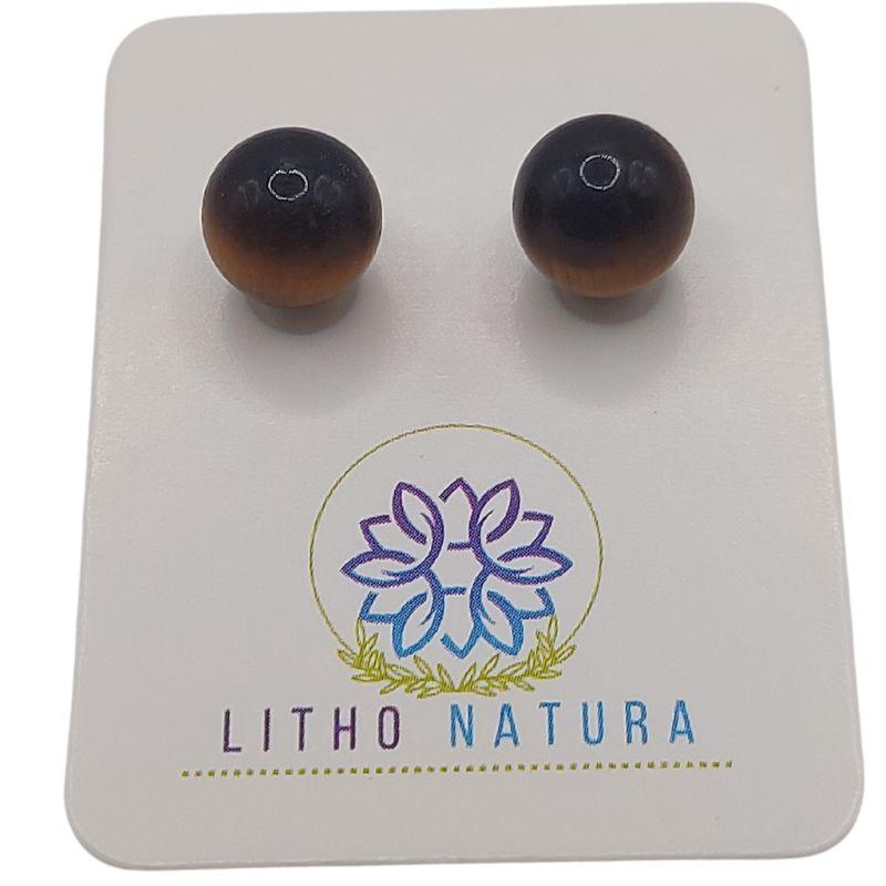 Boucles d'oreilles Rondes en Perle de pierre naturelle - Oeil de Tigre - Litho Natura