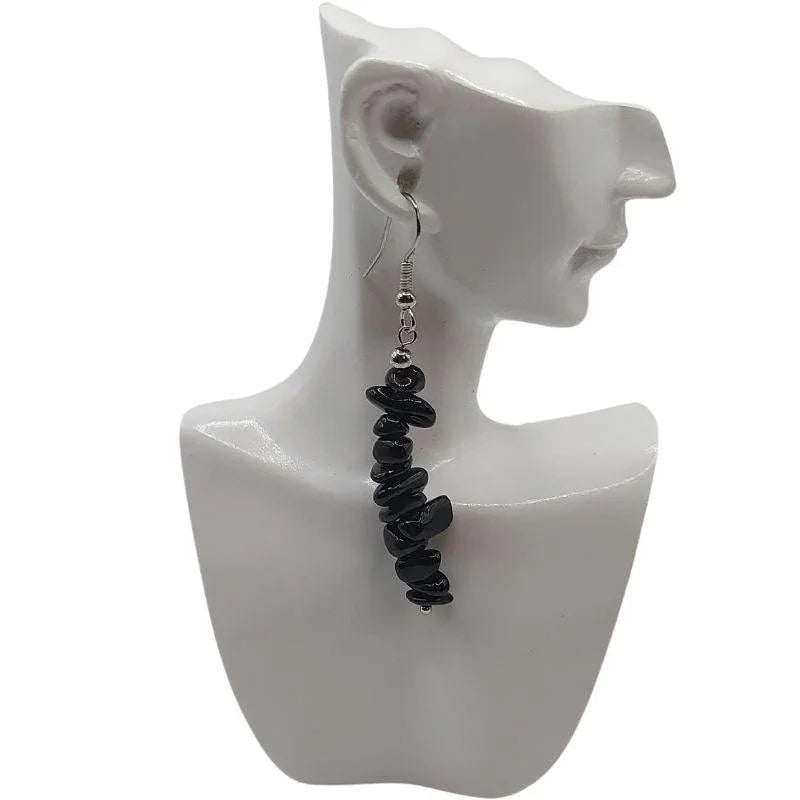 Boucles d'oreilles en pierre naturelle - Obsidienne Noire - Litho Natura