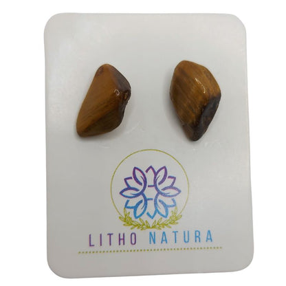 Boucles d'Oreilles Chips Mixte en Œil de Tigre Naturel