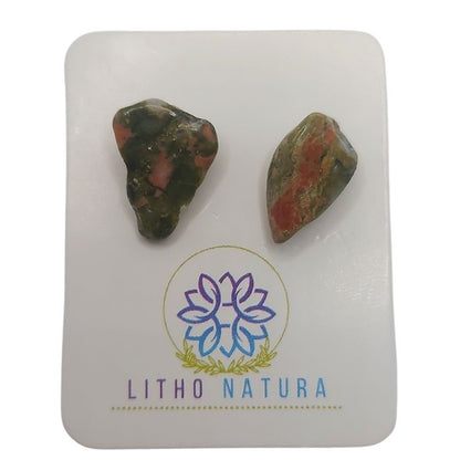 Boucles d'Oreilles Chips Mixte en Unakite Naturelle